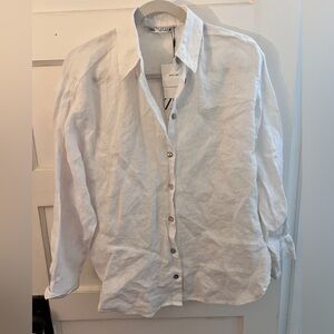 Zara Linen Long Sleeve Button down Blouse